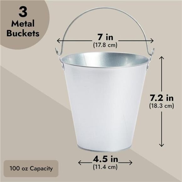 3 Pack Galvanized Metal Ice Buckets for Parties, 7 Inch Tin Pails with Handles - Picture 3 of 7